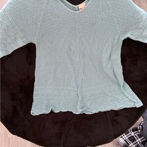 Faded Glory Light Blue Open-Knit V-Neck Sweater